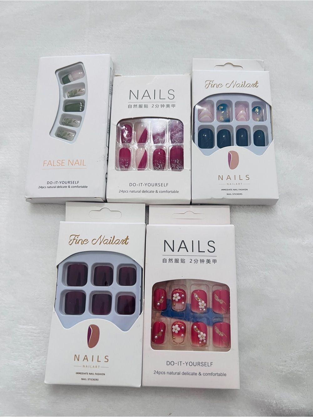 Assorted Blue, Pink, Purple, Red Press-On Nail Sets